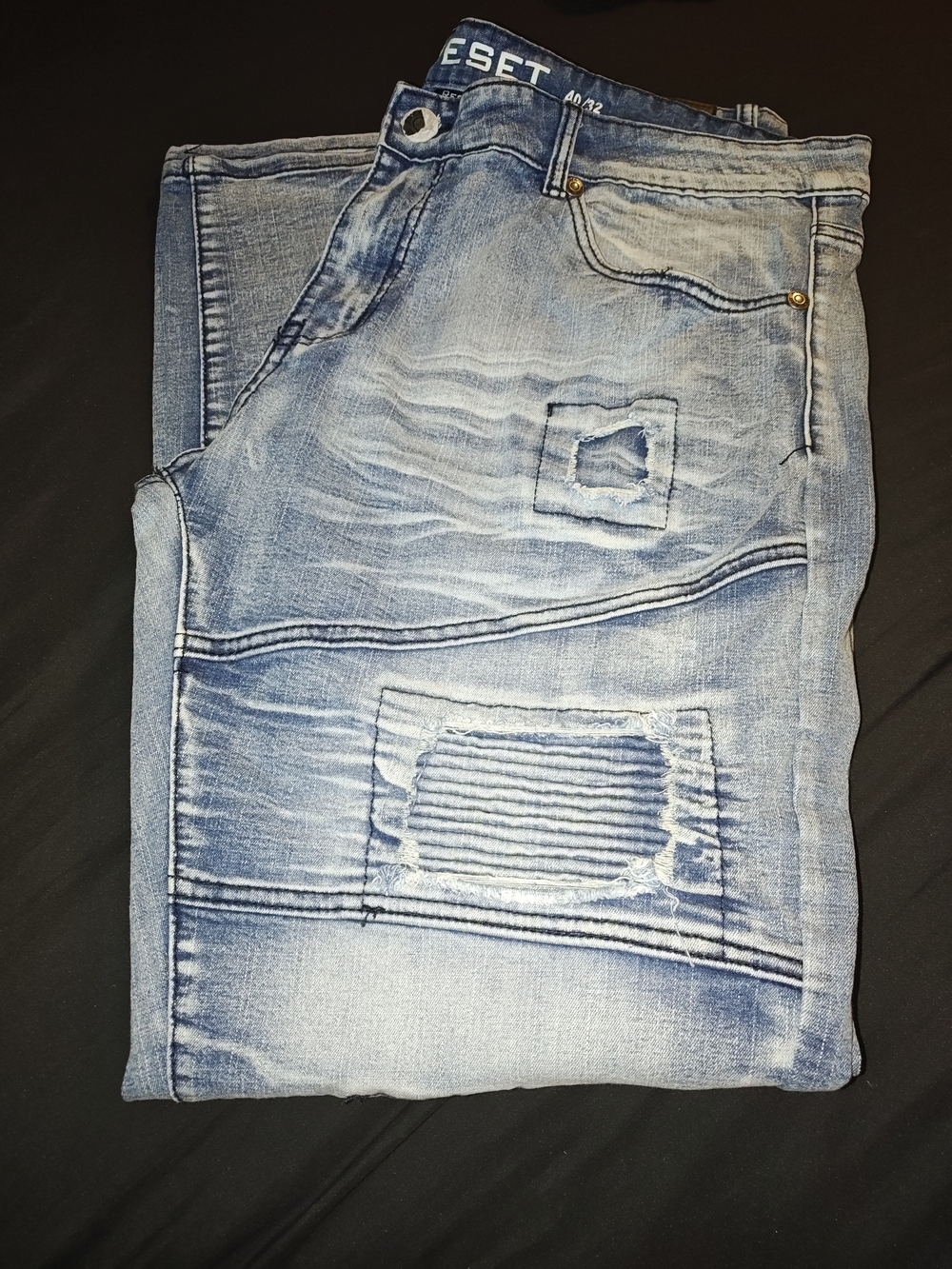 Reset Denim Co Light Blue Slim Straight Jeans with Distressed Paneling 40/32